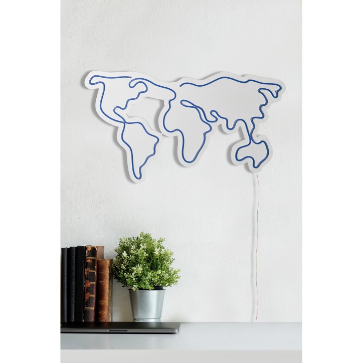 Iluminación LED decorativa de plástico World Map azul 66x38x2 cm