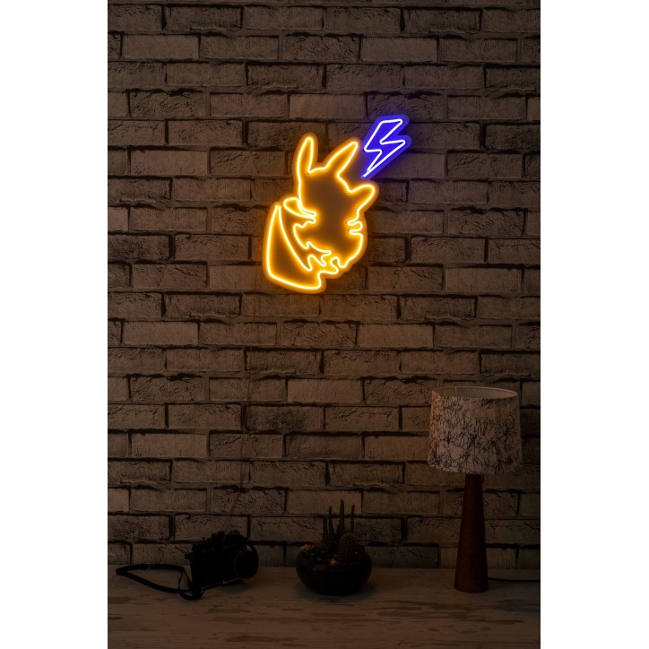 Iluminación LED decorativa de plástico Pikachu amarillo azul 29x46x2 cm