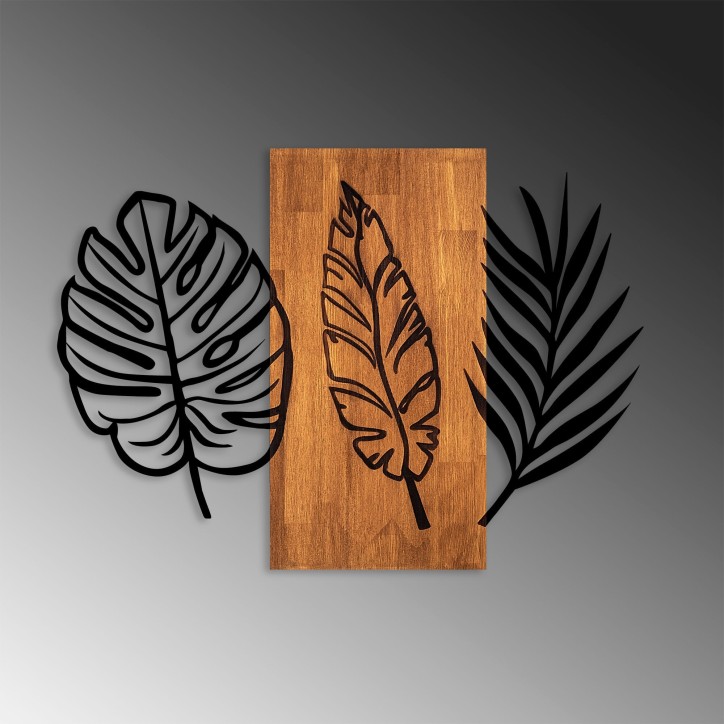 Decoración pared de madera Triple Leaves-384 nogal negro 80x58 cm