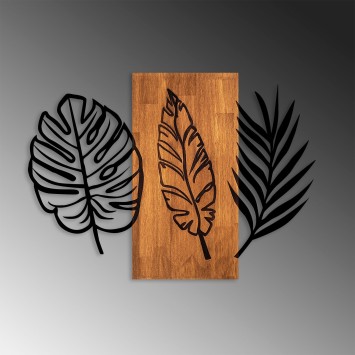 Decoración pared de madera Triple Leaves -384 nogal negro 80x58 cm