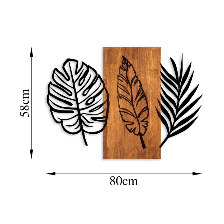 Decoración pared de madera Triple Leaves-384 nogal negro 80x58 cm