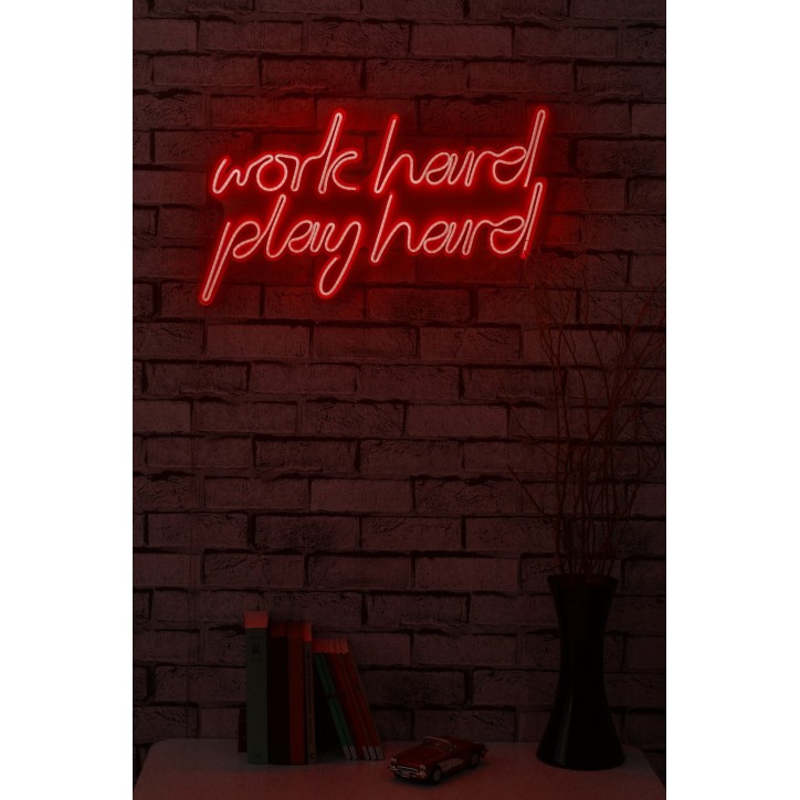 Iluminación LED decorativa de plástico Work Hard Play Hard rojo 55x36x2 cm