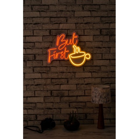 Iluminación LED decorativa de plástico But First Coffee amarillo rojo 47x37x2 cm