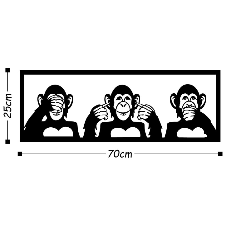 Decoración pared de metal Three Monkeys- M negro 70x25 cm