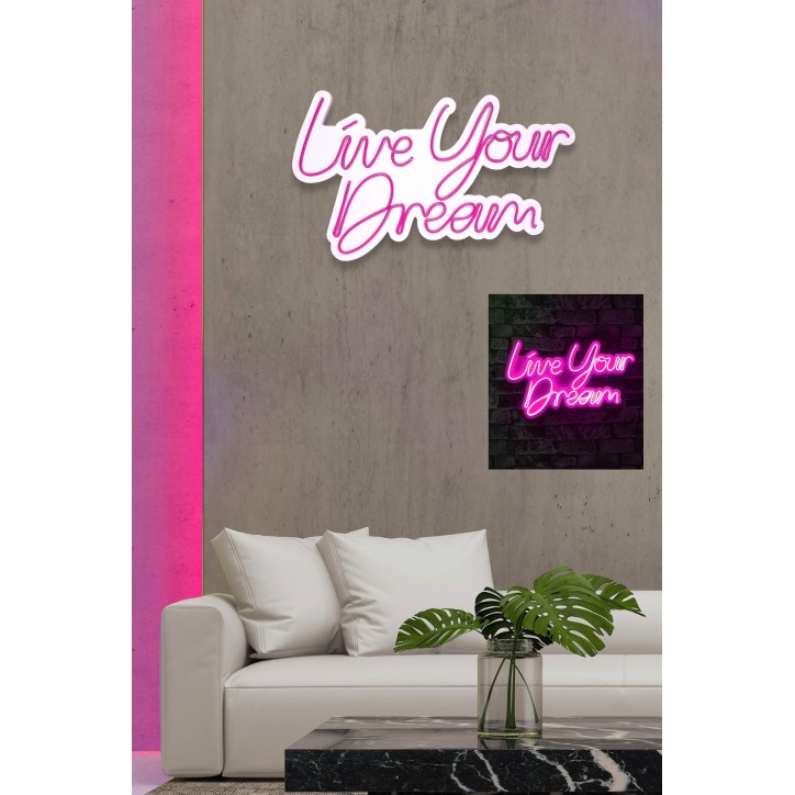 Iluminación LED decorativa de plástico Live Your Dream rosa 30x53x2 cm