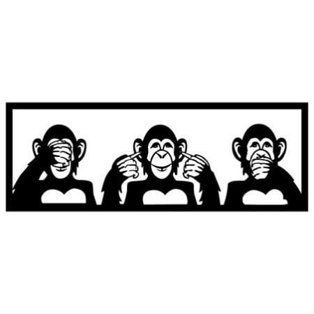 Decoración pared de metal Three Monkeys- L negro 100x36 cm