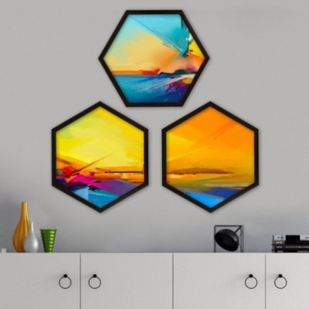 Cuadro decorativo enmarcado 6GEN1044630916 multicolor 35x35 cm (3 piezas)