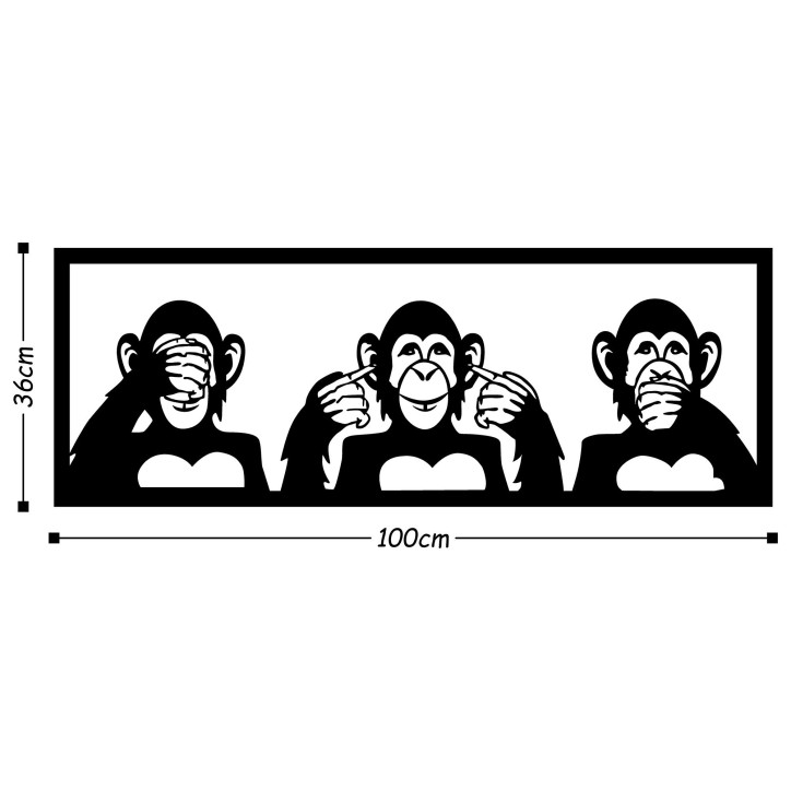 Decoración pared de metal Three Monkeys- L negro 100x36 cm