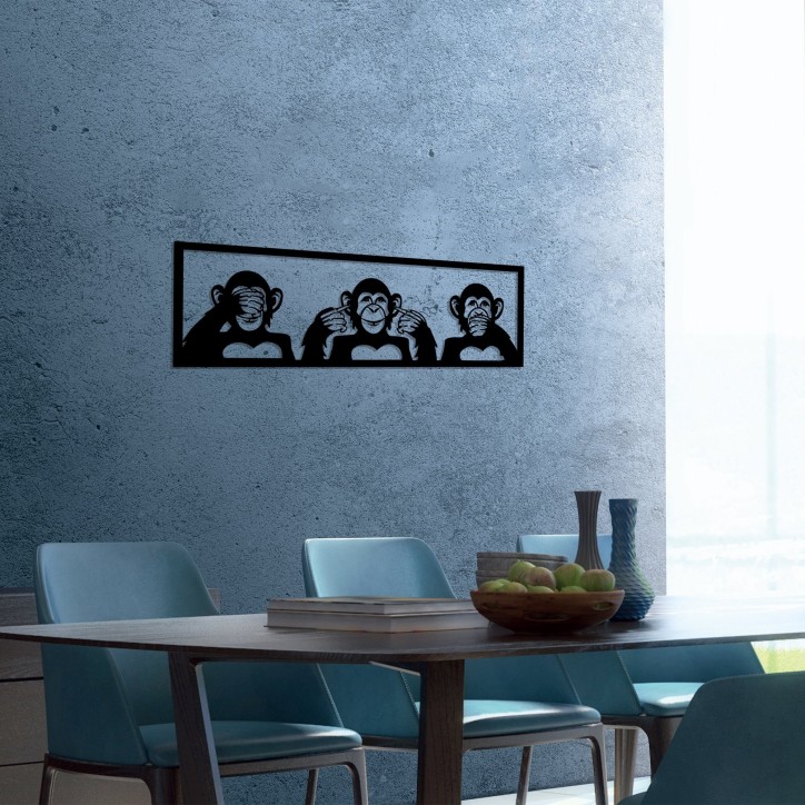 Decoración pared de metal Three Monkeys- L negro 100x36 cm