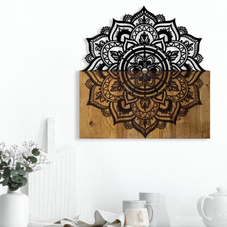 Decoración pared de madera Mandala 6 nogal negro 59x3x58 cm