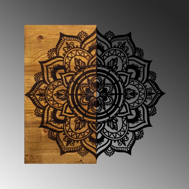 Decoración pared de madera Mandala 6 nogal negro 59x3x58 cm