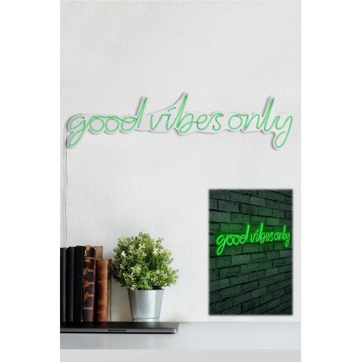 Iluminación LED decorativa de plástico Good Vibes Only verde 76x19x2 cm