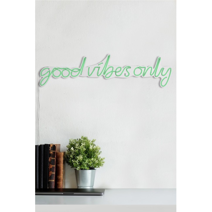 Iluminación LED decorativa de plástico Good Vibes Only verde 76x19x2 cm