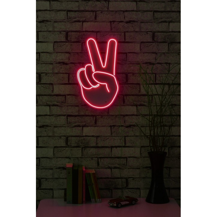 Iluminación LED decorativa de plástico Victory Sign rojo 29x44x2 cm