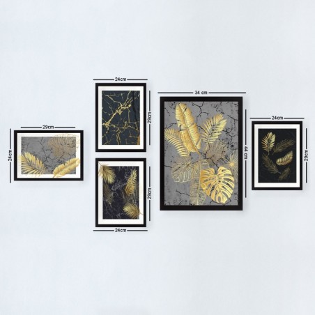 Cuadro decorativo enmarcado SET_066 multicolor 24x29 cm (4 piezas) 34x44 cm (1 pieza)