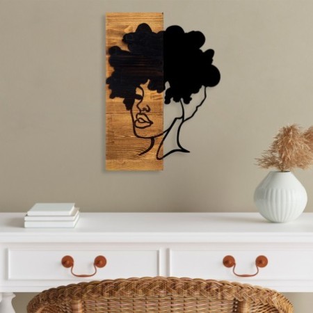 Decoración pared de madera African Woman nogal claro negro 35x3x50 cm