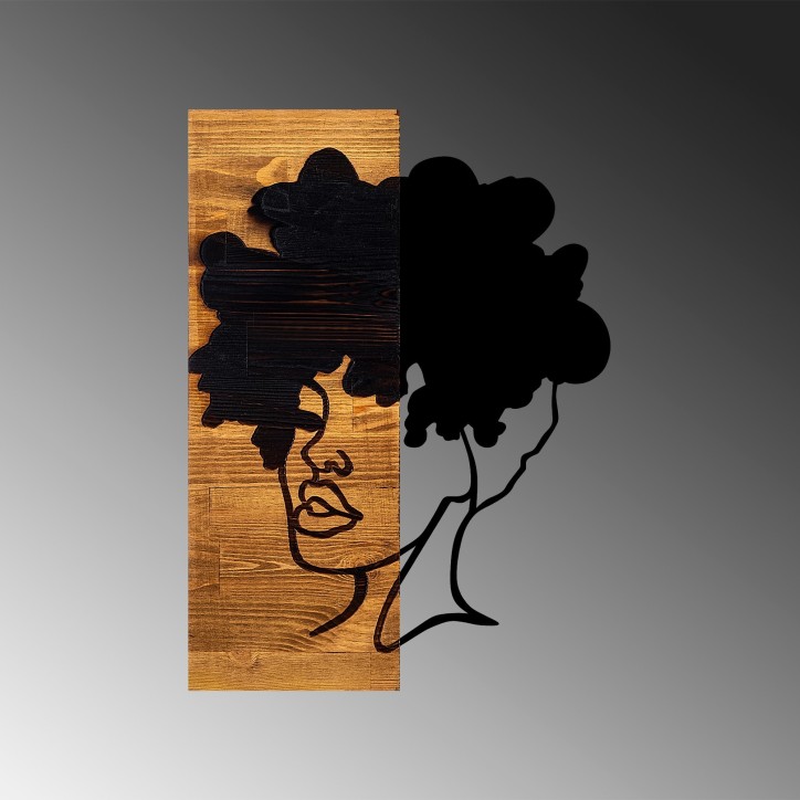 Decoración pared de madera African Woman nogal claro negro 35x3x50 cm