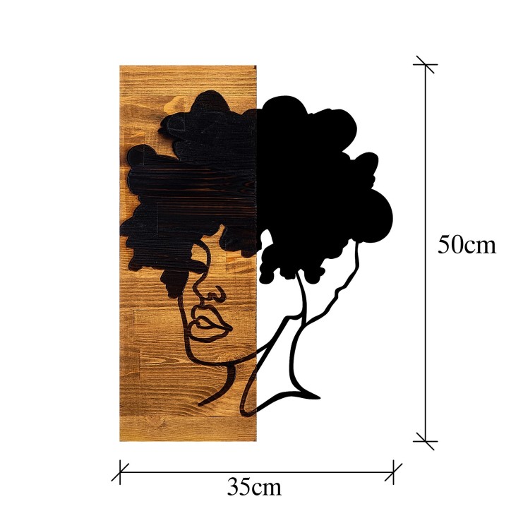 Decoración pared de madera African Woman nogal claro negro 35x3x50 cm