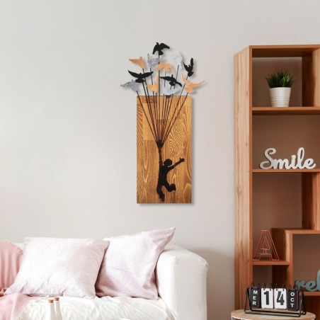 Decoración pared de madera Flying Boy 2 nogal negro 45x86 cm