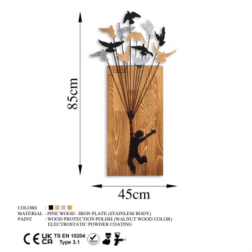 Decoración pared de madera Flying Boy 2 nogal negro 45x86 cm