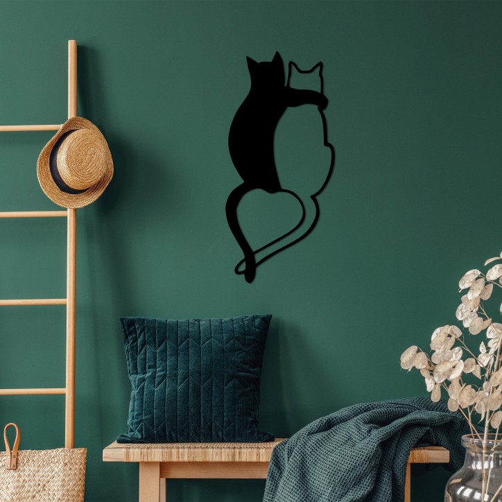 Decoración pared de metal Love Cats-478 negro 33x70 cm