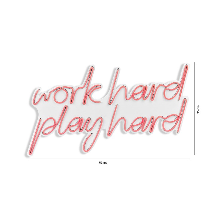 Iluminación LED decorativa de plástico Work Hard Play Hard rosa 55x36x2 cm