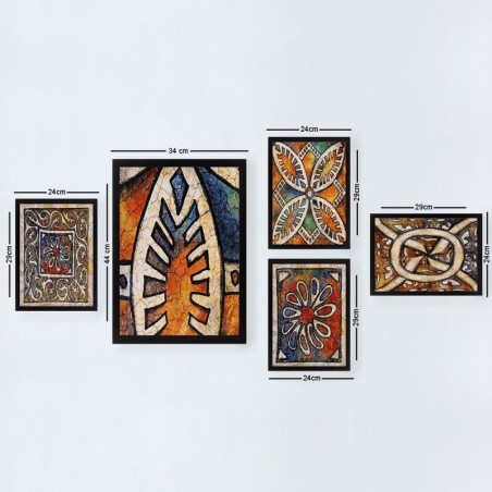 Cuadro decorativo enmarcado SET_057 multicolor 24x29 cm (4 piezas) 34x44 cm (1 pieza)
