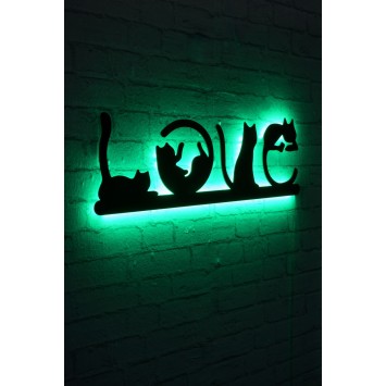 Iluminación LED decorativa Cat Love verde 70x22 cm