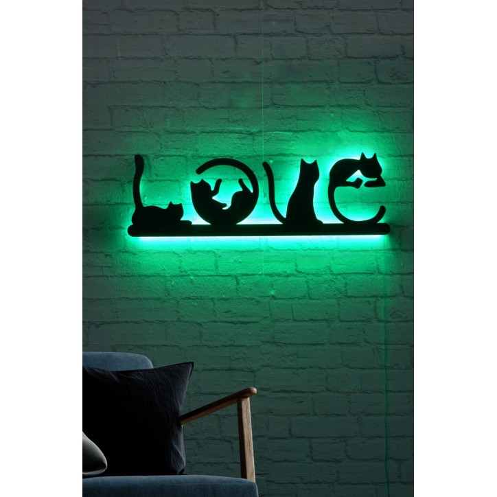 Iluminación LED decorativa Cat Love verde 70x22 cm