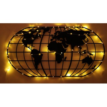 Decoración pared de metal World Map Globe Led negro 60x120 cm