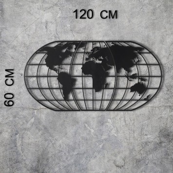 Decoración pared de metal World Map Globe Led negro 60x120 cm