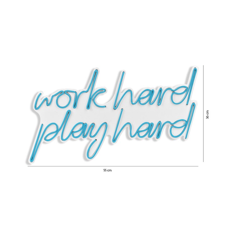 Iluminación LED decorativa de plástico Work Hard Play Hard azul 55x36x2 cm