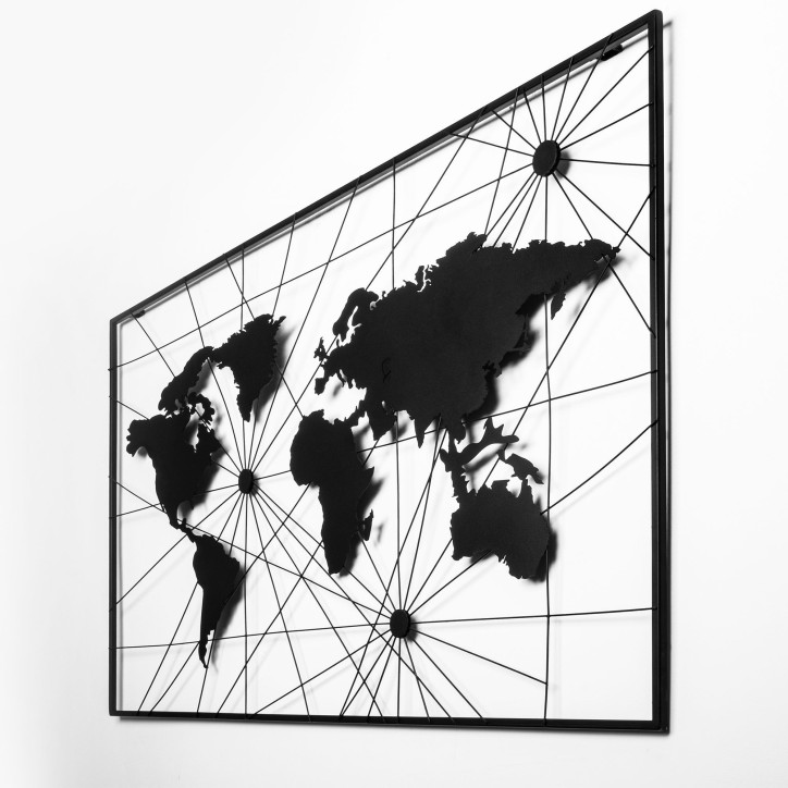 Decoración pared de metal World Map 16 negro 120x70 cm