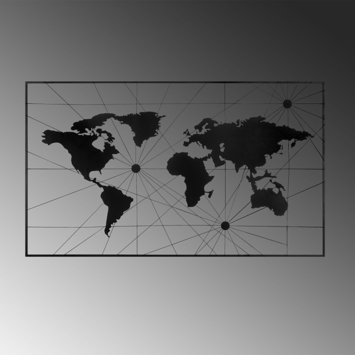 Decoración pared de metal World Map 16 negro 120x70 cm