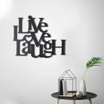 Decoración pared de metal Live Love Laugh negro 40x49 cm