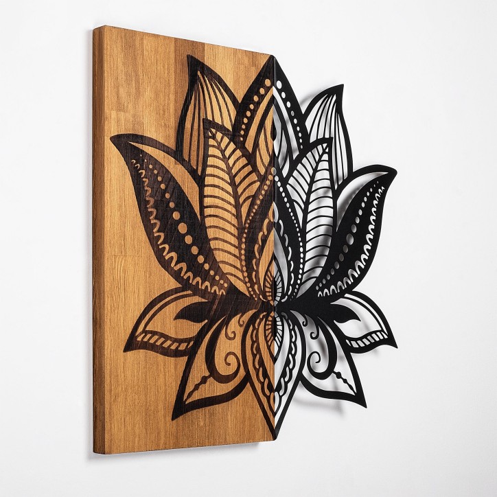 Decoración pared de madera Lotus 10 nogal negro 59x58 cm