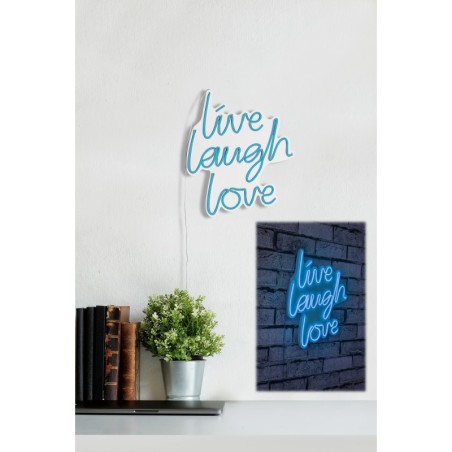 Iluminación LED decorativa de plástico Live Laugh Love azul 30.5x35.5x2 cm