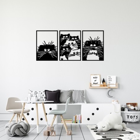 Decoración pared de metal Cats negro 50x70 cm (3 piezas)