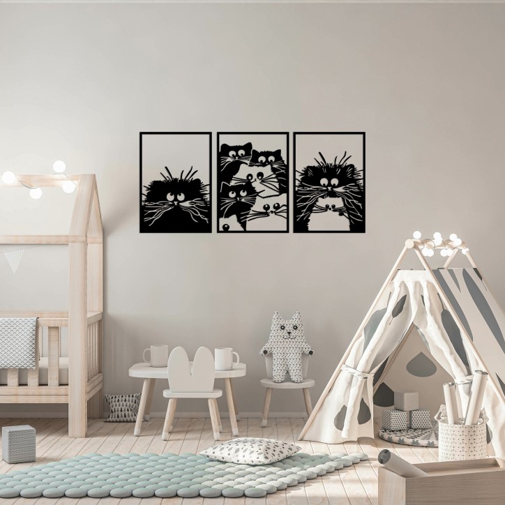 Decoración pared de metal Cats negro 50x70 cm (3 piezas)