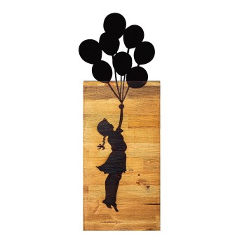 Decoración pared de madera Chıld And Balloons negro 30x86x3 cm