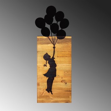 Decoración pared de madera Chıld And Balloons negro 30x86x3 cm