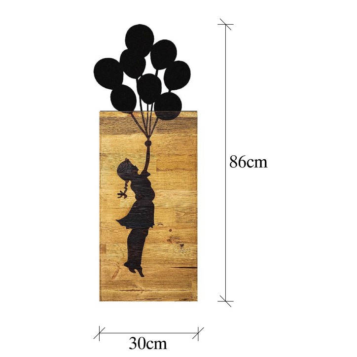 Decoración pared de madera Chıld And Balloons negro 30x86x3 cm