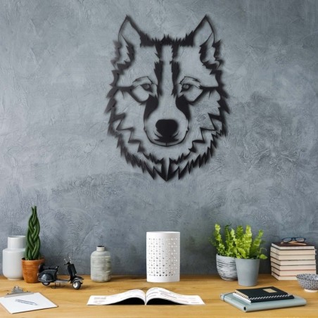 Decoración pared de metal Wolf v11 negro 38x50 cm