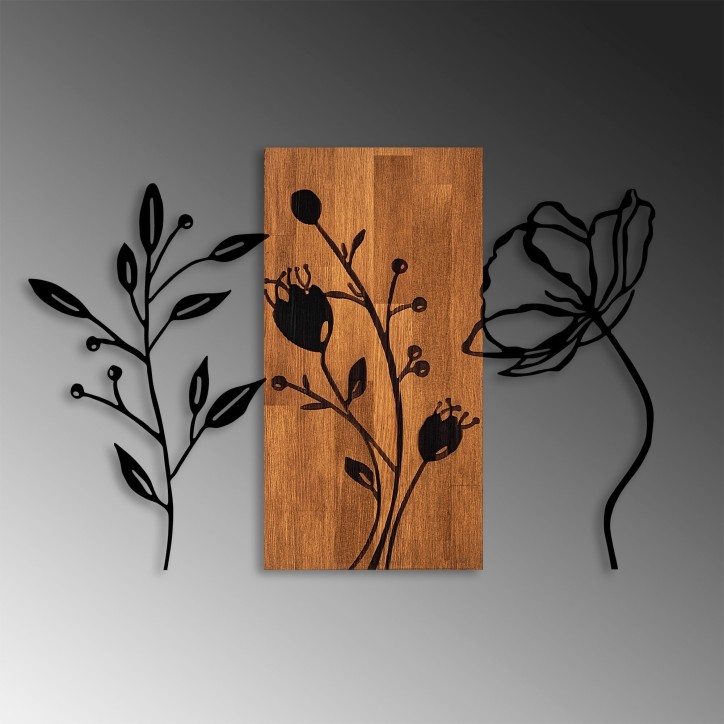 Decoración pared de madera Triple Flowers-383 nogal negro 86x58 cm