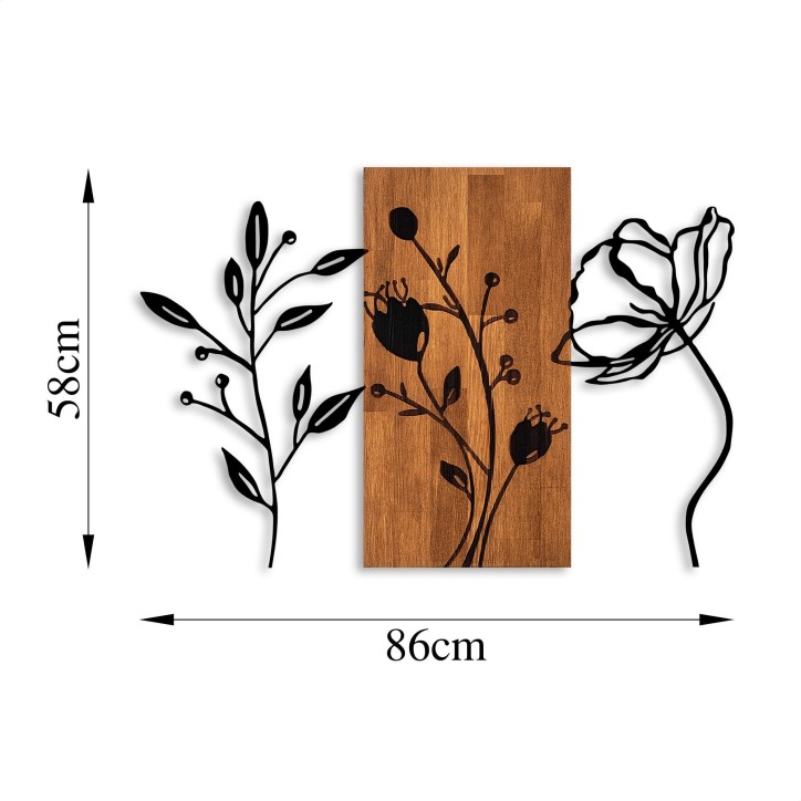 Decoración pared de madera Triple Flowers-383 nogal negro 86x58 cm