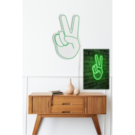 Iluminación LED decorativa de plástico Victory Sign verde 29x44x2 cm