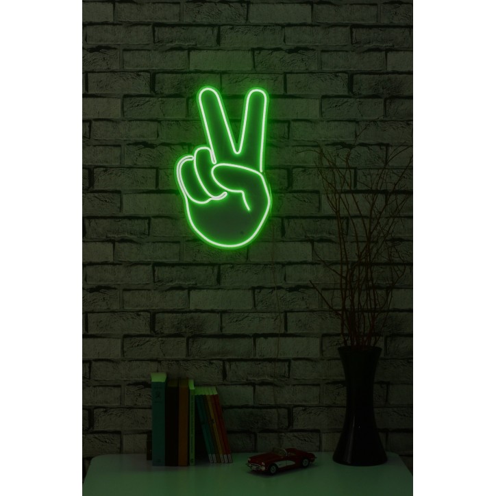 Iluminación LED decorativa de plástico Victory Sign verde 29x44x2 cm