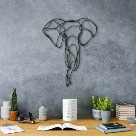 Decoración pared de metal Elephant 2 negro 52x41 cm