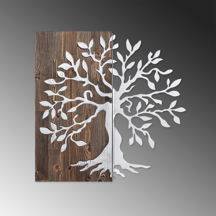 Decoración pared de madera Tree plata nogal 58x58 cm