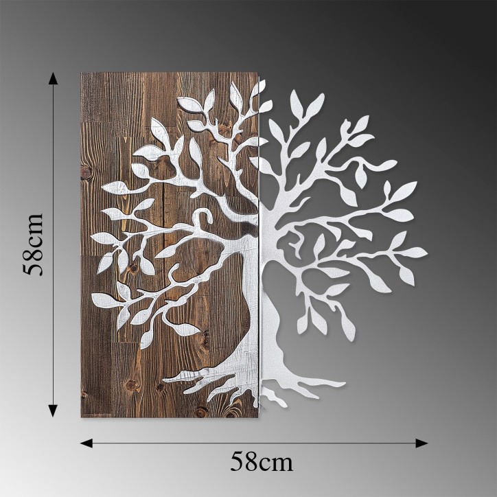 Decoración pared de madera Tree plata nogal 58x58 cm